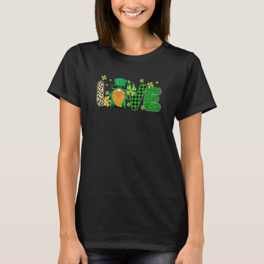 Irish St Patricks Day Love Gnome Shamrock Leopard T-shirt (Voorkant)