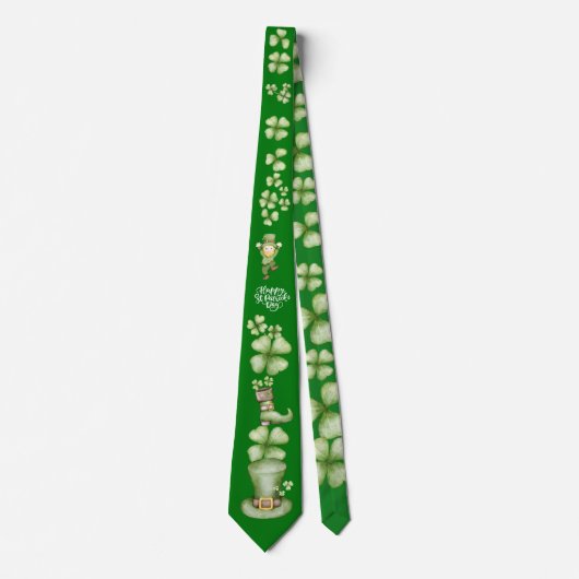 Irish St. Patricks Day Shamrock Print Stropdas (Voorkant)