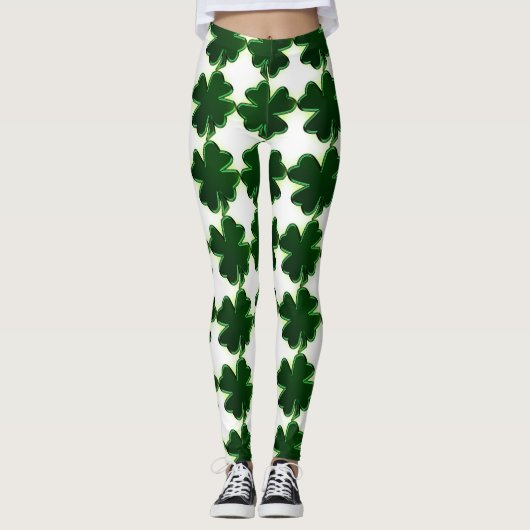 Irish St. Patricks Day Vier lef Clovers Leggings (Voorkant)