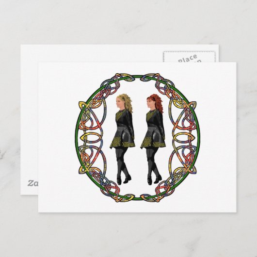 Irish Step Dancers in Celtic Knotwork Surround Briefkaart (Voorkant / Achterkant)