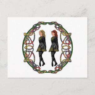 Irish Step Dancers in Celtic Knotwork Surround Briefkaart