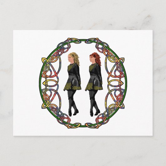 Irish Step Dancers in Celtic Knotwork Surround Briefkaart (Voorkant)