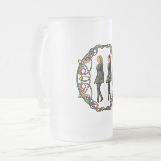 Irish Step Dancers in Celtic Knotwork Surround Matglas Bierpul (Voorkant links)