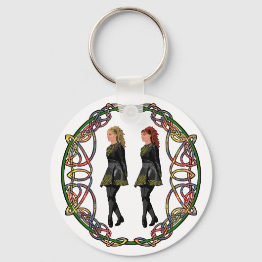 Irish Step Dancers in Celtic Knotwork Surround Sleutelhanger (Voorkant)