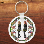 Irish Step Dancers in Celtic Knotwork Surround Sleutelhanger (Voorkant)