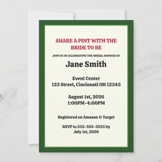 Irish Stout Bridal Shower Invitation Kaart (Achterkant)