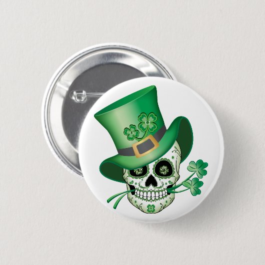 Irish Sugar Skull T-Shirt Ronde Button 5,7 Cm (Voorkant /achterkant)