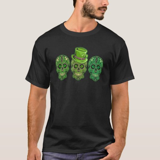 Irish Sugar Skulls Paddys St Patricks Day Mexicaan T-shirt (Voorkant)