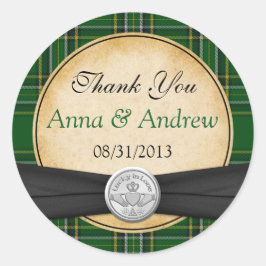 Irish Tartan Celtic Claddagh Lucky in Love Wedding Ronde Sticker