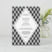 Irish Tartan Diamond Black Grey Wedding Kaart (Staand voorkant)
