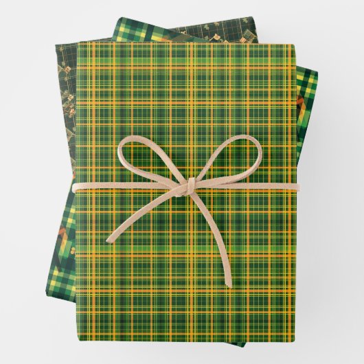 Irish Tartan Green St. Patrick Plaid set 5 Inpakpapier Vel (In situ)
