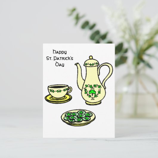 Irish Tea Set Happy St. Patrick's Day Briefkaart (Staand voorkant)