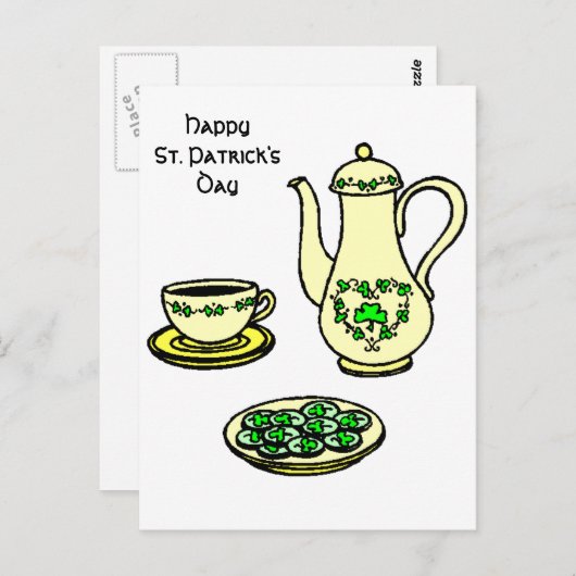 Irish Tea Set Happy St. Patrick's Day Briefkaart (Voorkant / Achterkant)