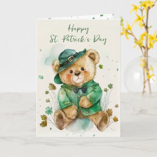 Irish Teddy Bear Kaart (Gele Bloem)