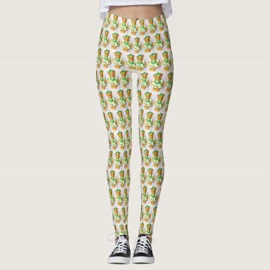 Irish Teddy Bear St. Pat'rick's Day-Print Leggings (Voorkant)