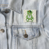 Irish Teddybear - Groen Vierkante Button 5,1 Cm (In situ)