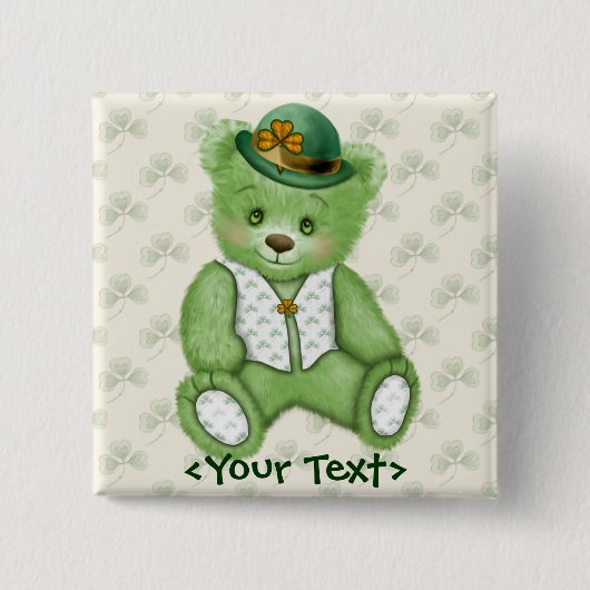 Irish Teddybear - Groen Vierkante Button 5,1 Cm (Voorkant)
