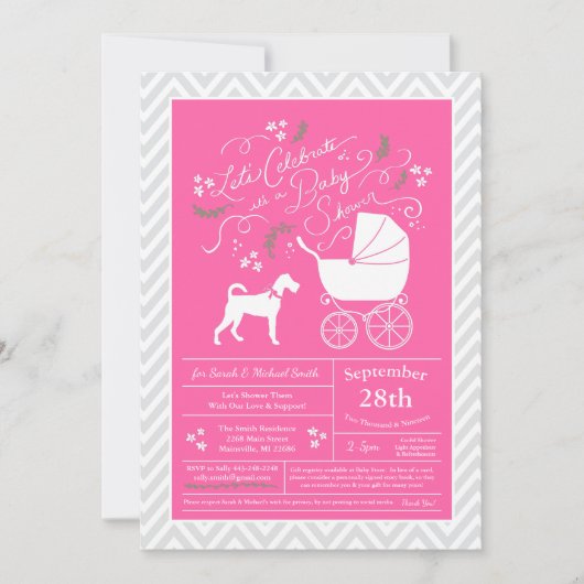 Irish Terrier Dog Baby shower Pink Girl Kaart (Voorkant)