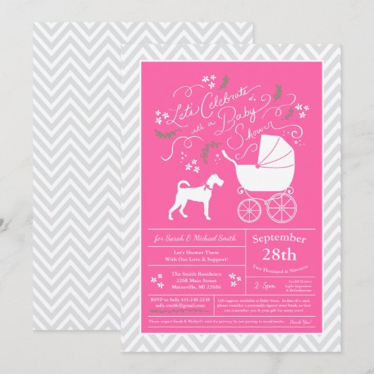 Irish Terrier Dog Baby shower Pink Girl Kaart (Voorkant / Achterkant)