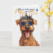 Irish Terrier Dog King voor Dag Grappige Verjaarda Kaart (Gele Bloem)