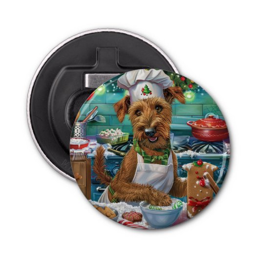 Irish Terrier Holiday Baking: feestelijke kerstdag Button Flesopener (Voorkant)