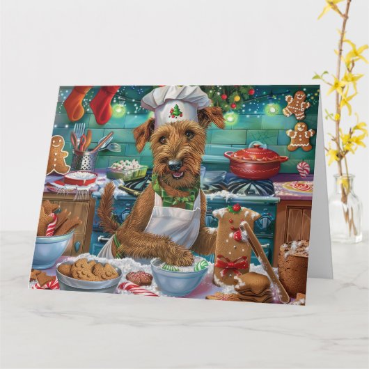 Irish Terrier Holiday Baking: feestelijke kerstdag Kaart (Gele Bloem)