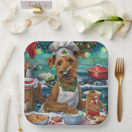 Irish Terrier Holiday Baking: feestelijke kerstdag Papieren Bordje (Huwelijk)