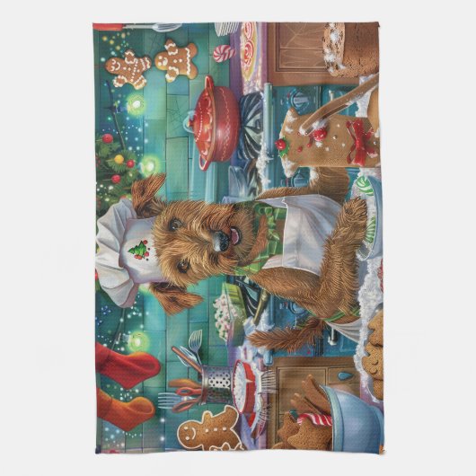 Irish Terrier Holiday Baking: feestelijke kerstdag Theedoek (Verticaal)