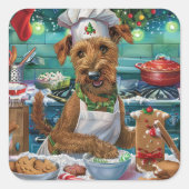 Irish Terrier Holiday Baking: feestelijke kerstdag Vierkante Sticker (Voorkant)