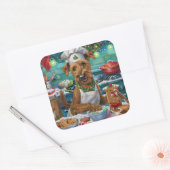 Irish Terrier Holiday Baking: feestelijke kerstdag Vierkante Sticker (Envelop)