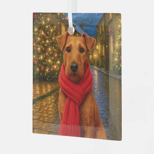 Irish Terrier Holiday  Glas Ornament (Voorkant links)