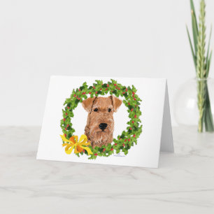 Irish Terrier Holly Wreath Feestdagen Kaart