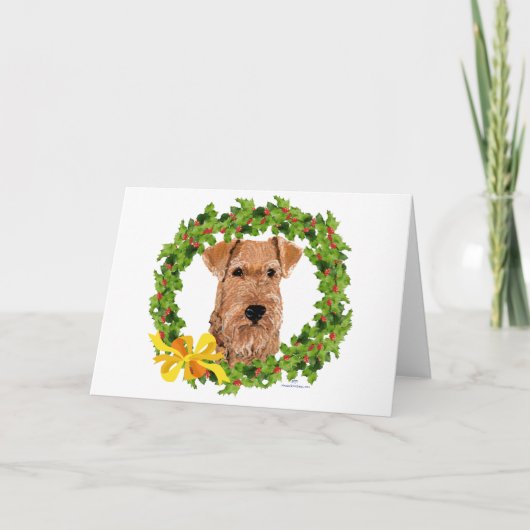 Irish Terrier Holly Wreath Feestdagen Kaart (Voorkant)