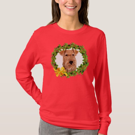 Irish Terrier Holly Wreath T-shirt (Voorkant)