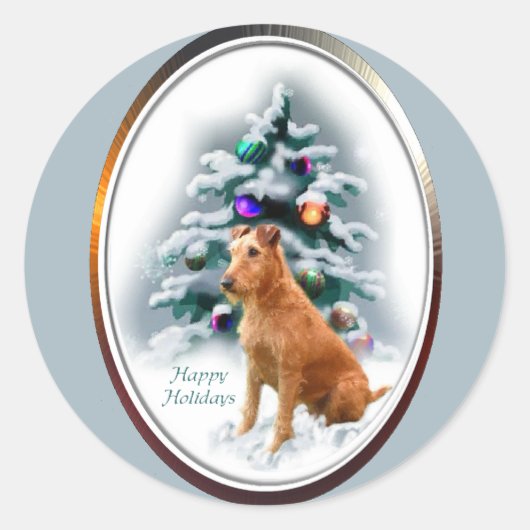 Irish Terrier kerstcadeaus Ronde Sticker (Voorkant)