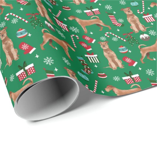 Irish Terrier Kersthond Cadeaupapier (Rol Hoek)