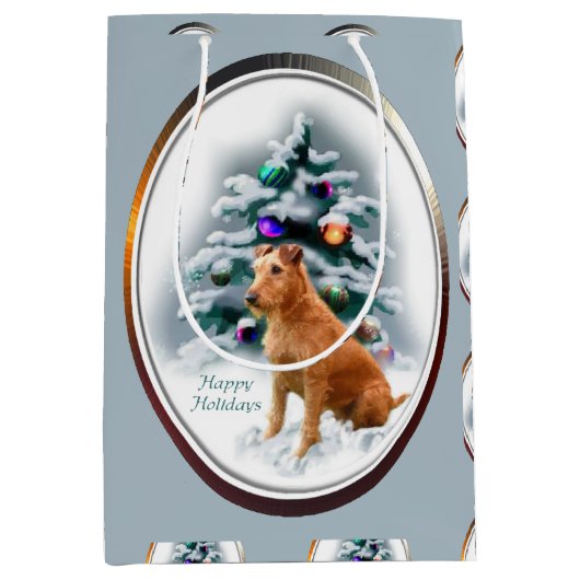 Irish Terrier Kerstmis Medium Cadeauzakje (Voorkant)
