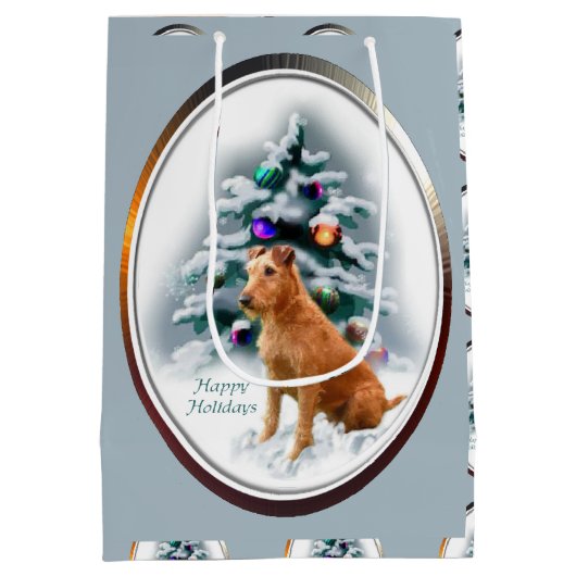 Irish Terrier Kerstmis Medium Cadeauzakje (Achterkant)