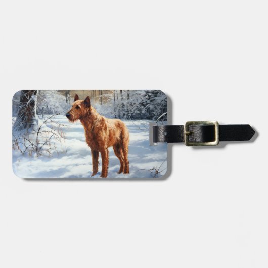 Irish Terrier liet het sneeuwen Kerstmis Bagagelabel (Voorkant horizontaal)