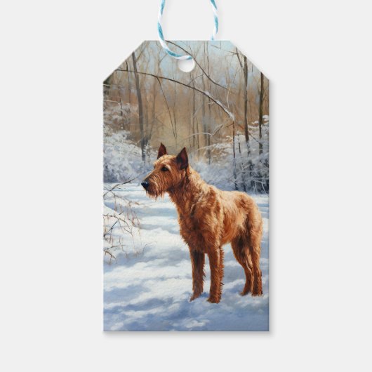 Irish Terrier liet het sneeuwen Kerstmis Cadeaulabel (Voorkant)
