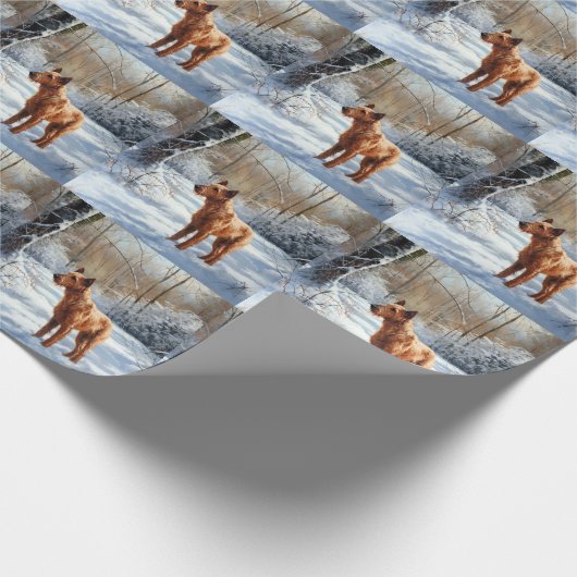 Irish Terrier liet het sneeuwen Kerstmis Cadeaupapier (Hoek)