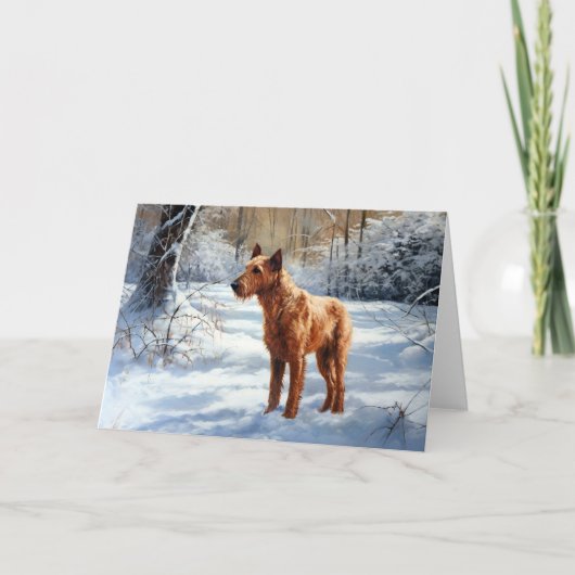 Irish Terrier liet het sneeuwen Kerstmis Kaart (Voorkant)