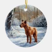 Irish Terrier liet het sneeuwen Kerstmis Keramisch Ornament (Voorkant)
