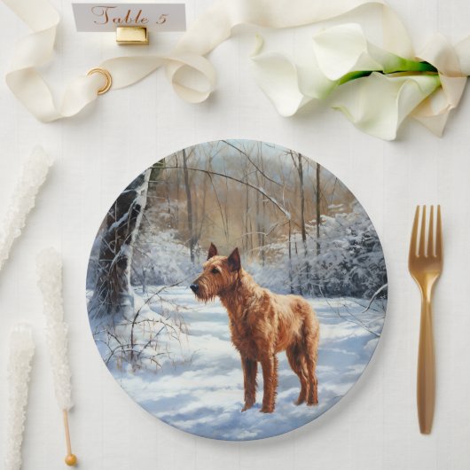 Irish Terrier liet het sneeuwen Kerstmis Papieren Bordje (Huwelijk)