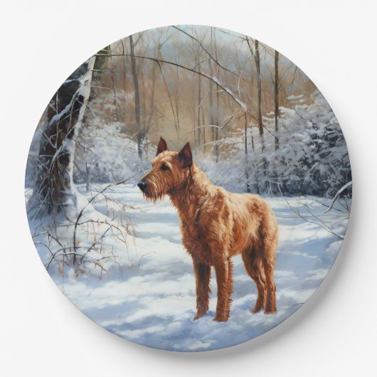 Irish Terrier liet het sneeuwen Kerstmis Papieren Bordje (Voorkant)