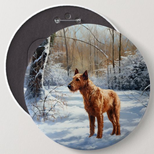 Irish Terrier liet het sneeuwen Kerstmis Ronde Button 6,0 Cm (Voorkant /achterkant)