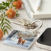 Irish Terrier liet het sneeuwen Kerstmis Sleutelhanger (Voorkant Rechts)