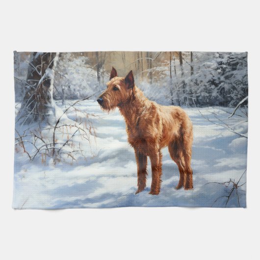Irish Terrier liet het sneeuwen Kerstmis Theedoek (Horizontaal)