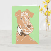 Irish Terrier met een Bowtie Wenskaart Kaart (Gele Bloem)