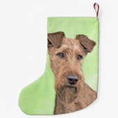 Irish Terrier Painting - Cute Original Dog Art Kleine Kerstsok (Achterkant)